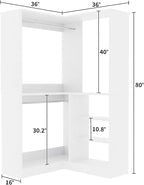 Unikito Corner Closet System, 36 Inch Large Freestanding Closet Organizer System with 2 Hanging Rods and Storage Shelves, Sturdy Walk in Closet Tower, 36" W x 36" D x 80" H, White