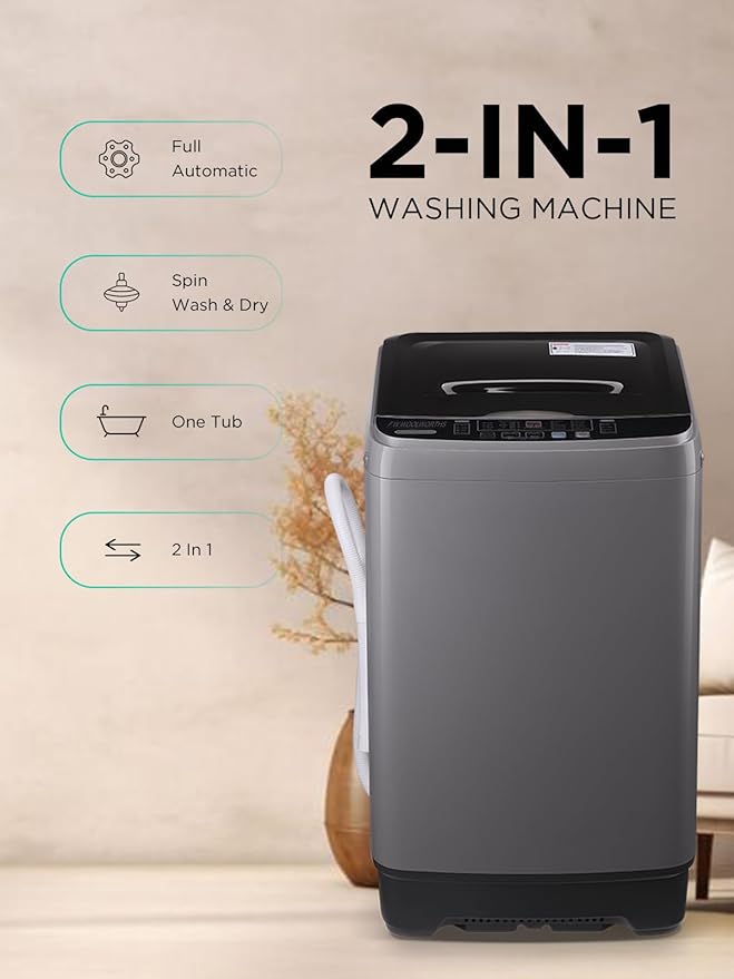 17.7 lbs Washing Machine with Drain Pump, Full Automatic Washer with 10 Wash Programs 8 Water Levels for Home, Apartment, RVs, Dorm, Grey