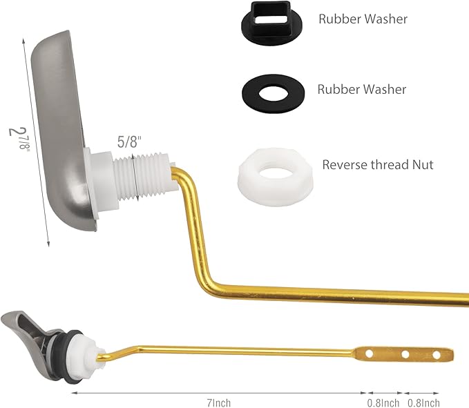 Toilet Handle Replacement Kit - Side Mount Toilet Trip Levers with Seal Gasket and Nut, Stainless Steel Flapper Chains, Universal Replacement (Brushed Nickel)