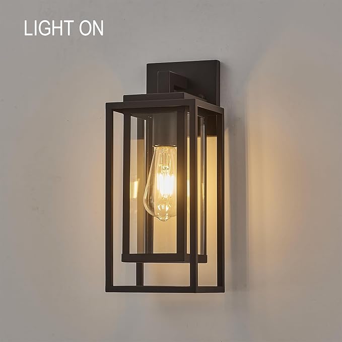 14" Outdoor Wall Light Fixtures Waterproofed Exterior Lantern W/Sturdy Rectangular Double Cage In Old Rust&Clear Tempered Glass,Sconce Mounted For House Patio,Front door,Porch,Yard, Lighting 2Pack