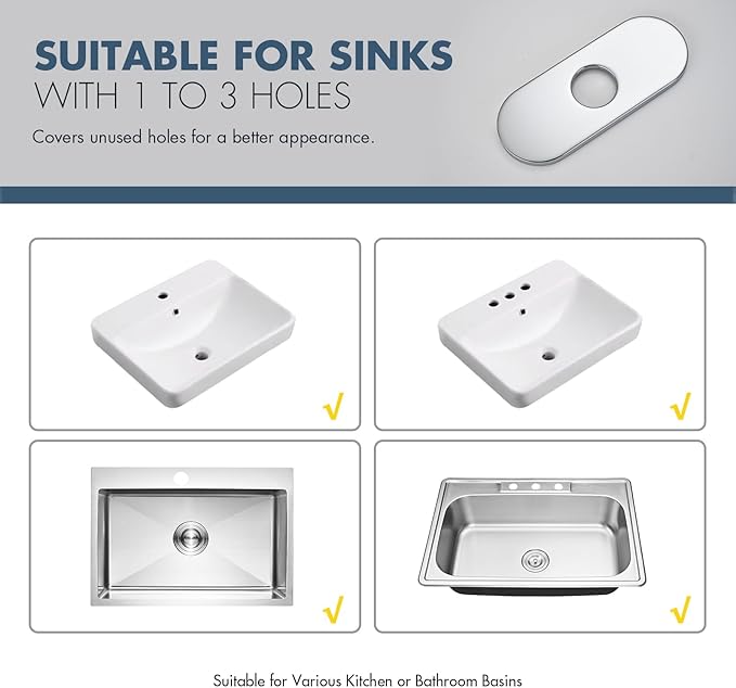 6 Inch Faucet Deck Plate for Bathroom Sink - Universal Fit for 1 Hole or 3 Hole 4 Inch Centerset Basins - Escutcheon Faucet Plate - Stainless Steel Faucet Hole Cover(Chrome)