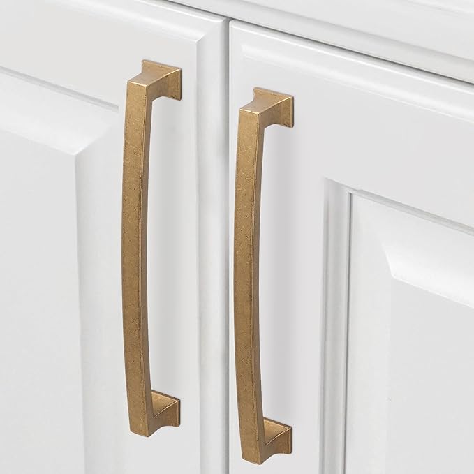 COTYKILEY 10 Pack 6.3 Inch(160mm) Antique Brass Kitchen Cabinet Handles Cabinet Pulls Vintage Drawer Pulls Aged Gold Bronze Kitchen Cabinet Hardware