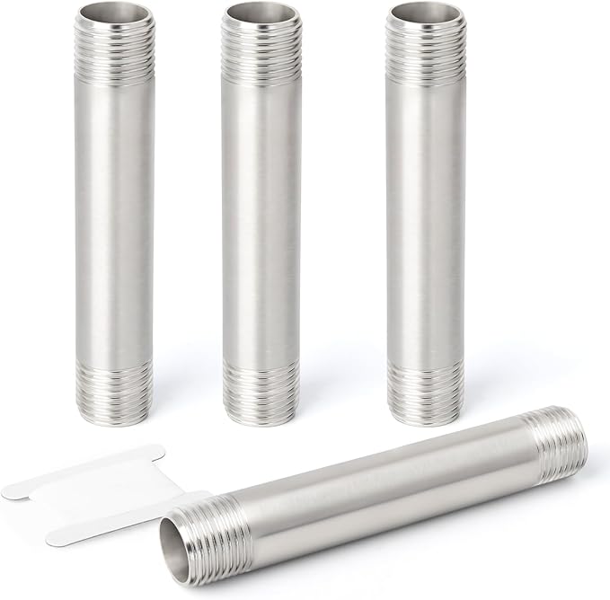 TAISHER 4PCS Stainless Steel Pipe Fittings, 1/4" NPT x 1/4" NPT Male Threaded, 6" Length Nipple Cast Pipe