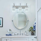 Crystal Vanity Lights 3-Light Chrome Bathroom Vanity Lights Modern Crystal Bathroom Light Fixtures Over Mirror 23.62" Long Vanity Light for Bathroom