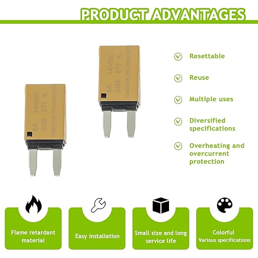 5A DC 12V-14V Auto Reset Circuit Breaker ATM Low Profile T1 Mini Blade Fuses Breakers for Car Trucks Marine Boat RV Solar and More,2 Pack