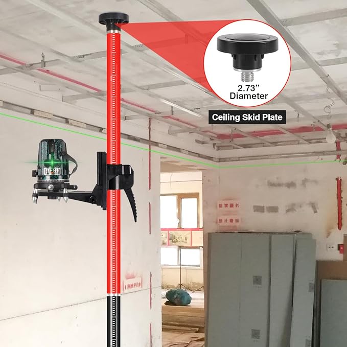 12Ft/3.7M Professional Telescoping Laser Level Pole with Tripod & Universal Mount - 1/4”-20 & 5/8”-11 Adapters | Adjustable Laser Pole Mount for Rotary/Line Lasers(Black&Red)