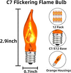 12 Pack C7 Flickering Flame Light Bulbs Orange Fall Lights Bulb - E12 Flickering Flame Bulb, Ideal as Fall Christmas Halloween Candle Light Bulbs & Replacement Bulbs for String Lights,1W, 120V