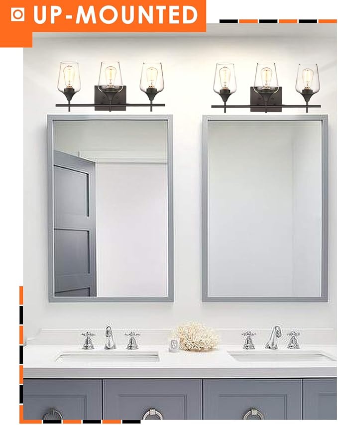 21" Bathroom Lighting Fixtures Over Mirror, 3-Light Oil Rubbed Bronze Vanity Lights Farmhouse Bath Wall Sconce with Clear Glass for Bath, WL9167-3A