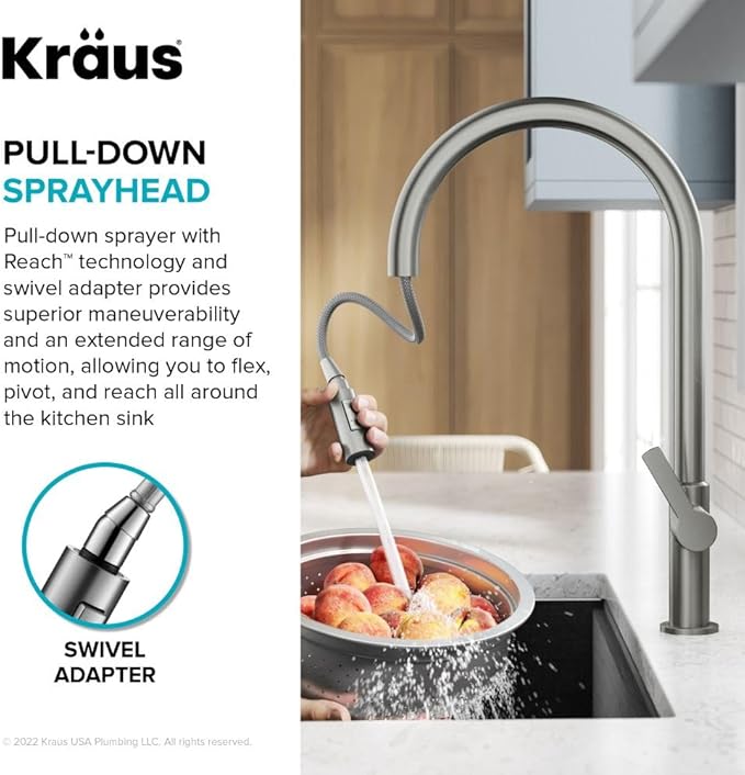 KRAUS Oletto High-Arc Single Handle Pull-Down Kitchen Faucet in Chrome, KPF-2821CH