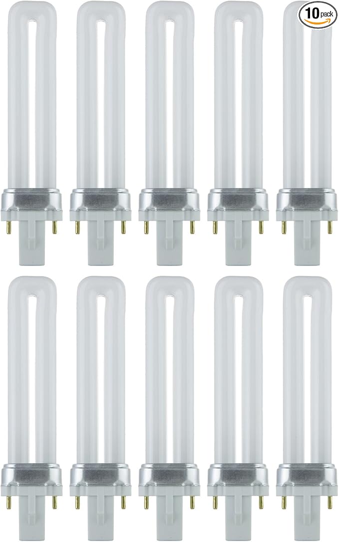 Sunlite 40499 PL7/SP35K Plugin U-Shaped Compact Fluorescent Lamp, 7 Watts, 360 Lumens, 3500K Neutral White, 2-Pin (G23) Base, 10 Pack