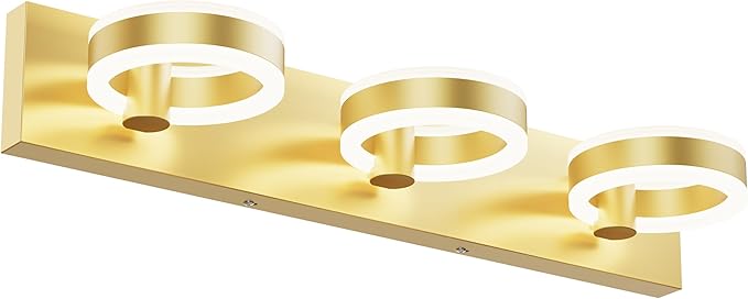 LED Bathroom Light Fixtures, 24inch Gold Vanity Lights, Modern 3 Light Acrylic Wall Sconces, 350° Rotatable Wall Lighting Fixture Over Mirror