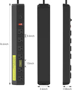 JUNNUJ Heavy Duty 20 Amp Power Strip 2 Pack, High Amp Surge Protector 6 Outlet, 20A Power Workshop Industrial Outlets Wide Spaced 6-20R T-Slot with Circuit Breaker,12 Gauge Extension Cord 6ft