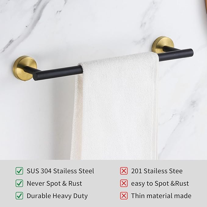 Bathroom Hardware Set 24 Inch, Black Gold Towel Bar Set Including 24" Hand Towel Bars, Toilet Paper Holders, Towel Rings, Robe Towel Hooks