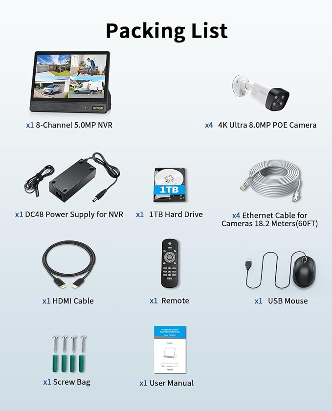 《4K Ultra HD & All-in-One Monitor》Wired Outdoor Security Camera System, POE Cameras for Home Security, NVR Video Surveillance Systems with Motion Detection