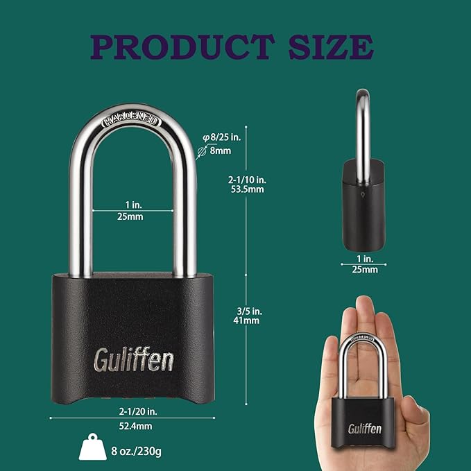 Long Shackle Combination Lock, Heavy Duty Outdoor Padlock Weatherproof, Resettable Combination Padlock of Metal for Gate, Shed, Storage Locker, Cable (Black, 7 Pack)