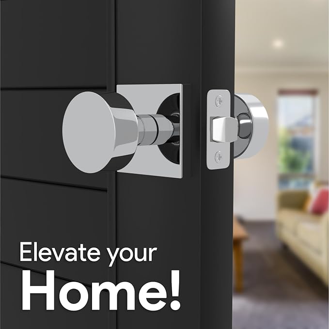 Mega Handles SUANA Passage Door Knob for Hallway, Closet and Bathroom, Reversible Heavy Duty Design Door Knobs, Fits All Standard Door Sizes, Screws Included - Polished Chrome (1 Pack)