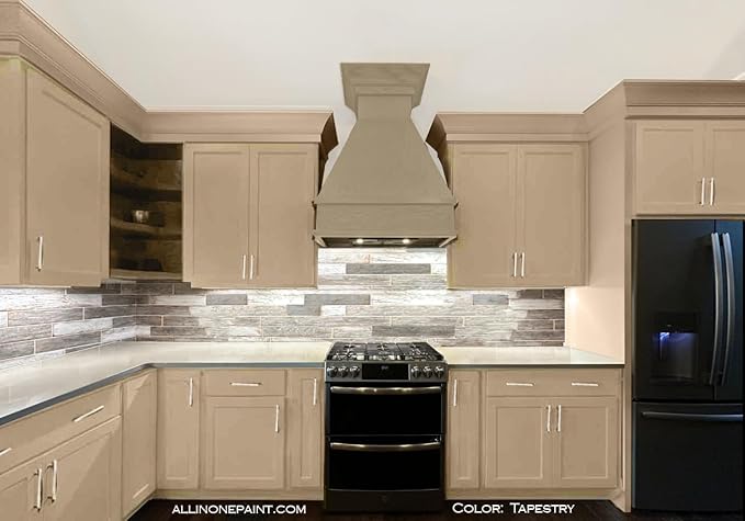 ALL-IN-ONE Paint, Durable cabinet and furniture paint. Built in primer and top coat, no sanding needed. Includes our 30 featured color card - Tapestry (khaki brown), Gallon