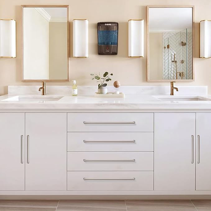 10 Pack 10 Inch(254mm) Hole Center Modern Satin Nickel Cabinet Pull Handle Timeless Vanity Drawer Pull Handle Classic Cabinet Hardware for Kitchen Bathroom, Screws Included, Nickel-B(10x10)