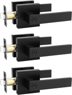 3 Pack Square Privacy Door Levers Locksets in Matte Black Finish, Bed/Bath Door Levers Keyless Interior Handles,Reversible for Left Right Handed Doors