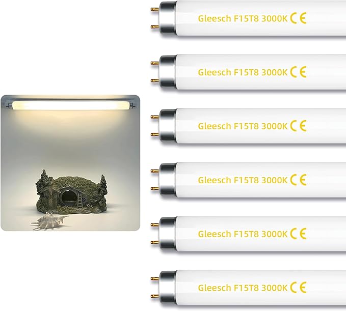 15W 18" T8 Fluorescent Linear Tube Bulb F15T8/WW Warm White Light 3000K Medium Bi-Pin G13 Base 6 Pack