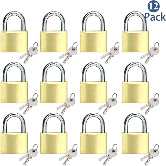 Solid Brass Same Keyed Padlock keyed Alike Locks of 12 Pack, Solid Lock with (25mm) Wide Lock Body, Keyed Padlocks for Toolbox, Luggage,School lockers, Backpacks