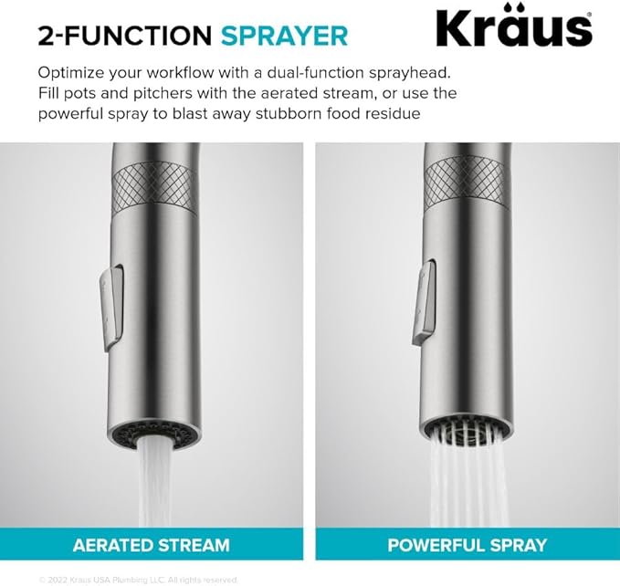 KRAUS Oletto Modern Industrial Pull-Down Single Handle Kitchen Faucet in Spot Free Stainless Steel, KPF-2654SFS