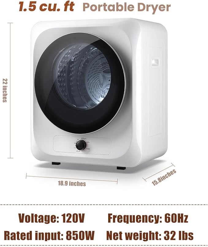 Auertech Portable Washer and Dryer Combo Set, 28 lbs Fully Automatic Washing Machine, 1.5 CuFt Portable Dryers, Compact Washer and Dryer for Apartment, RV, Dorm