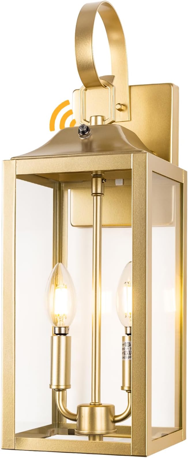 Gold Dusk to Dawn Outdoor Wall Lantern 2-Light, 19" Large Modern Wall Sconce Light Fixture, Industrial Porch Light, Waterproof Farmhouse Exterior Lamp Lighting