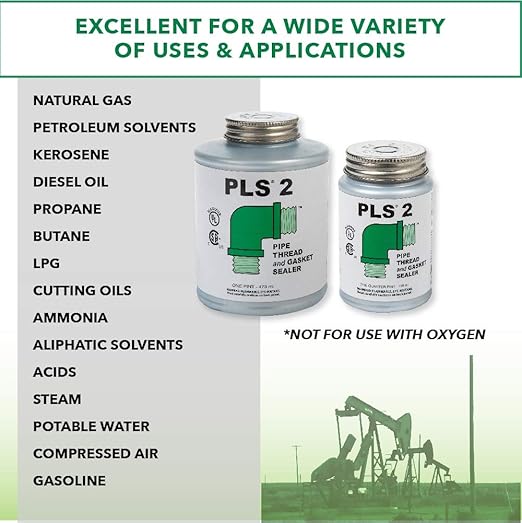 Gasoila Premium Pipe Thread & Gasket Sealer, Lead-Free Non-Hardening Paste, Safe for Iron, Stainless Steel, Plastics, -100 to 600°F, 1/4 Pint with Brush, for Industrial & High-Pressure Applications