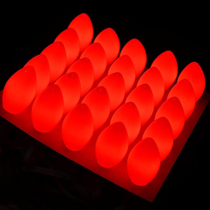 SUNSGNE 25 Pack C7 LED Red Replacement Christmas Light Bulbs, 0.6W LED Night Light Bulbs for Christmas Indoor Outdoor Patio String Lights, C7/E12 Candelabra Base
