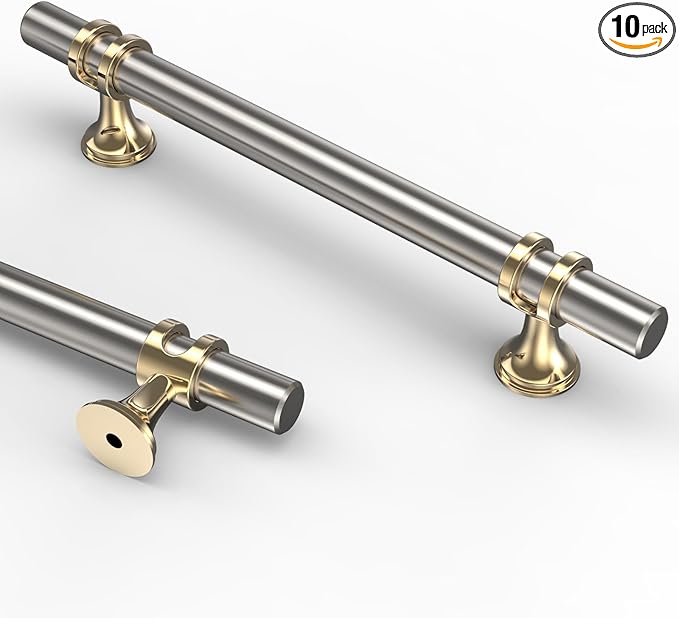 Asidrama 10 Pack 5 Inch(128mm) Gold and Brushed Satin Nickel Kitchen Cabinet Handles, Cabinet Pulls Kitchen Cabinet Hardware Cupboard Handles Drawer Pulls