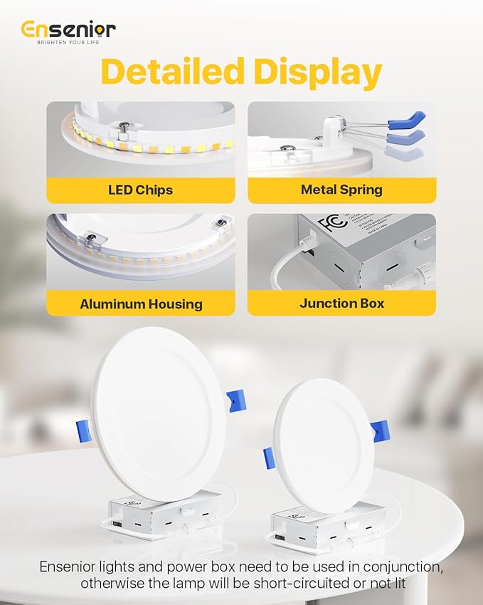 Ensenior 24 Pack 6 Inch LED Recessed Ceiling Light with Night Light, Dimmable, 2700K-5000K 5CCT, 1050LM 12W 120V, High Brightness Canless Wafer Downlight - FCC