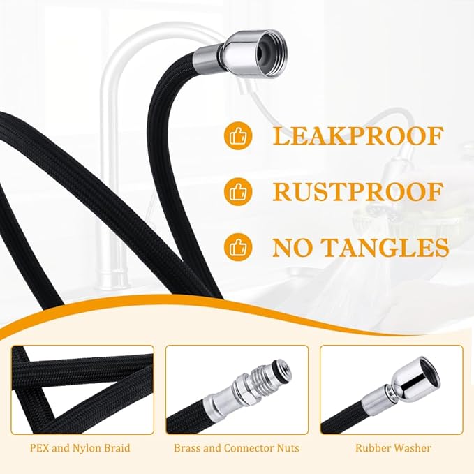 Pull out Hose Kit Compatible for K-1219935-BC with 13.5oz Pull Down Faucet Hose Weight Ball, Classic Pull-Out Hose for Kohler K-1219935-BC/K-1304674-BC Hose Replacement Parts, Black