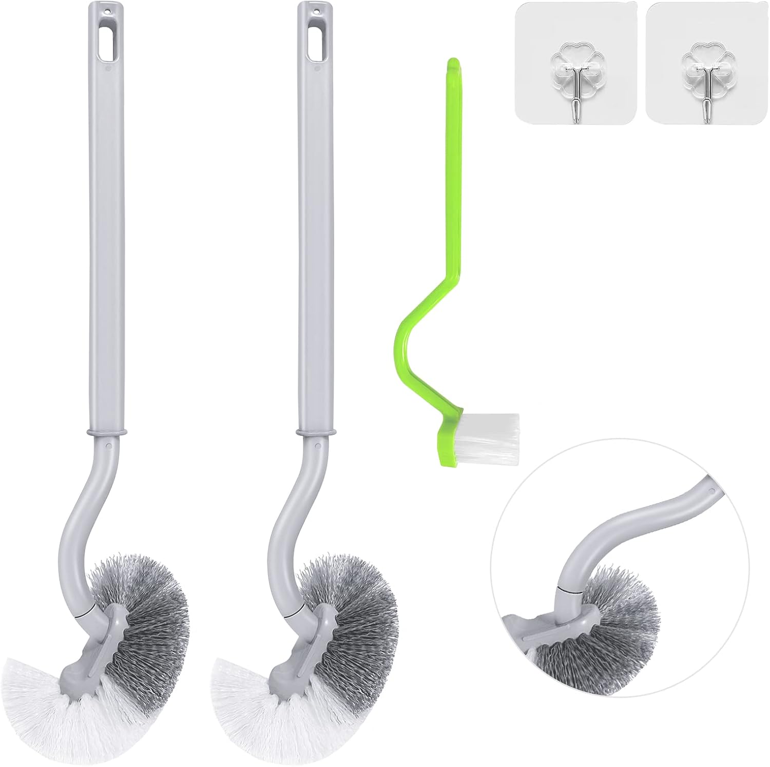 2Pcs Curved Toilet Bowl Brush Without Holder for Bathroom Deep Cleaning, Toilet Brush Durable Under The Rim Household Cleaning Brushes