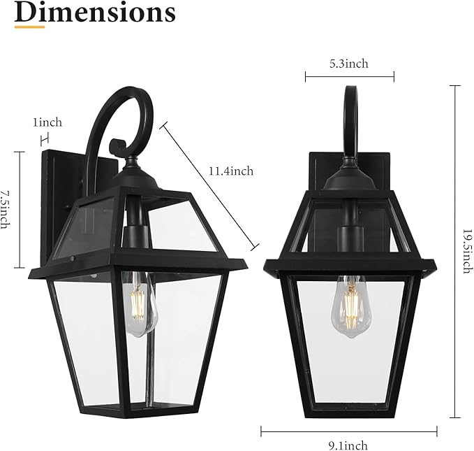 Colonial Outdoor Wall Lantern, Large Black Exterior Light Fixture with Clear Glass for Front Porch, 20 Inch Tall Waterproof Outdoor Wall Sconces Lamp Outside for House, Doorway, Garage, Corridor