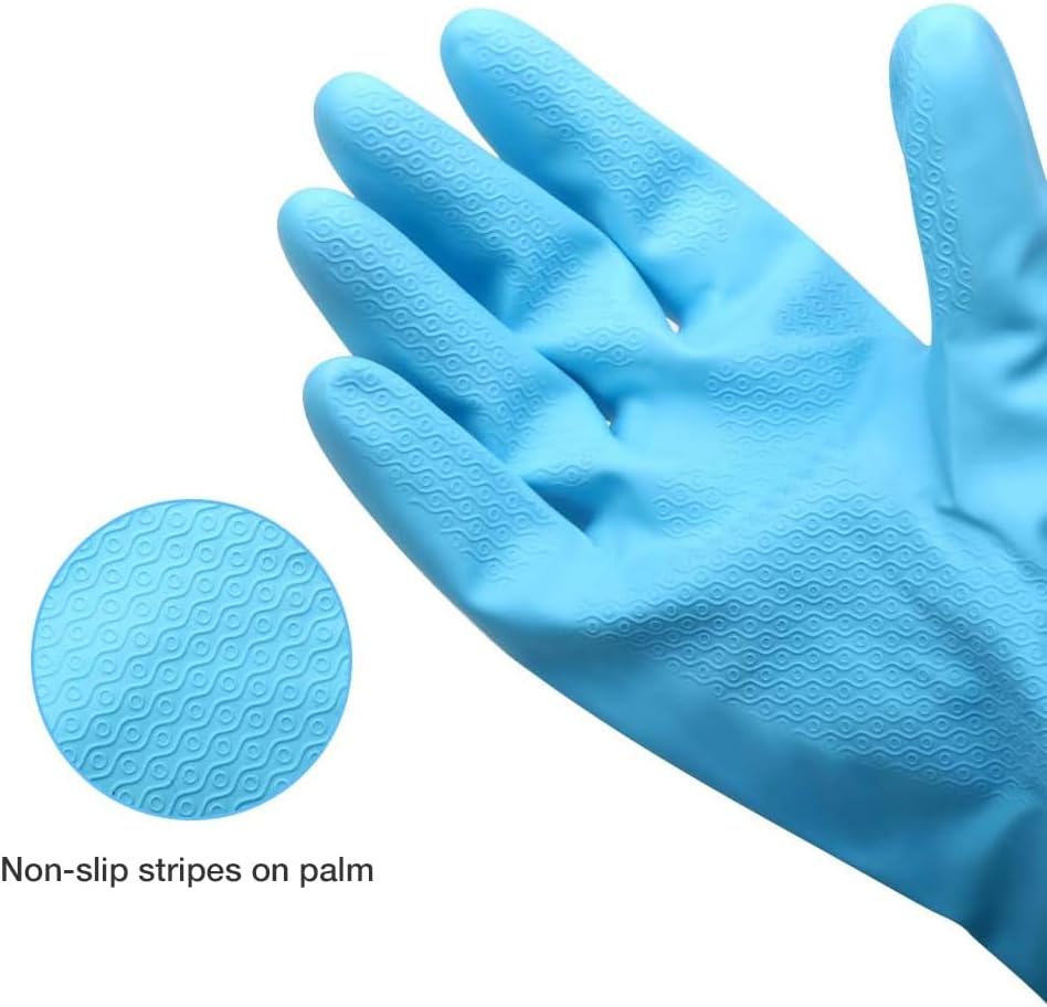 Alimat PluS 4PCS Reusable Cleaning Gloves Latex Free, Dishwashing Gloves with Cotton Flock Liner and Embossed Palm, Waterproof Household Rubber Gloves for Laundry, Gardening(Large, Blue+Purple)