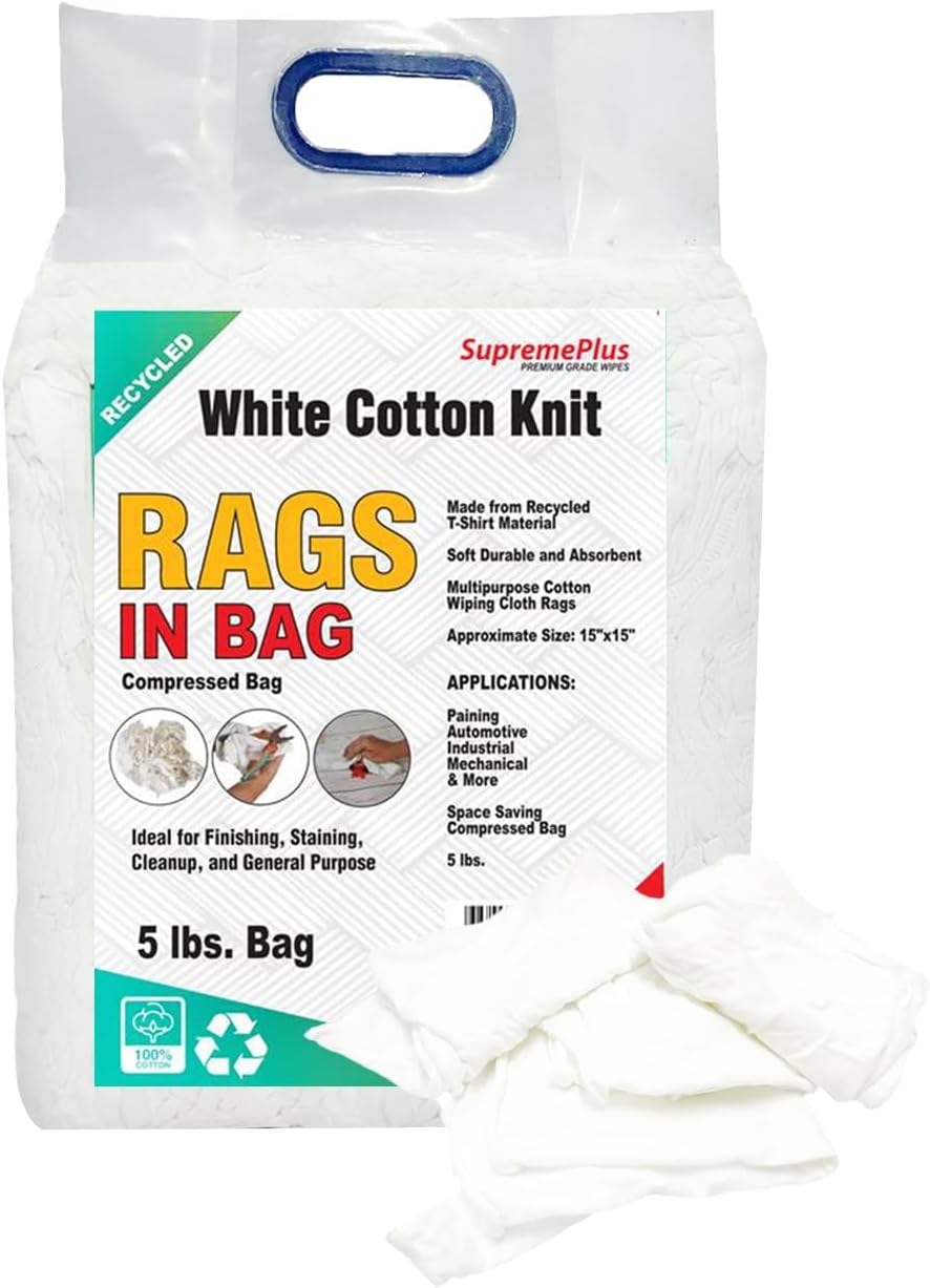Recycled White T-Shirt Rags (600 lbs. Pallet 120x5 lbs. Bags) - Shop Reusable, Washable, & Absorbent All Purpose Rags in a Bag, for Painting, Staining, Polishing, & Dusting