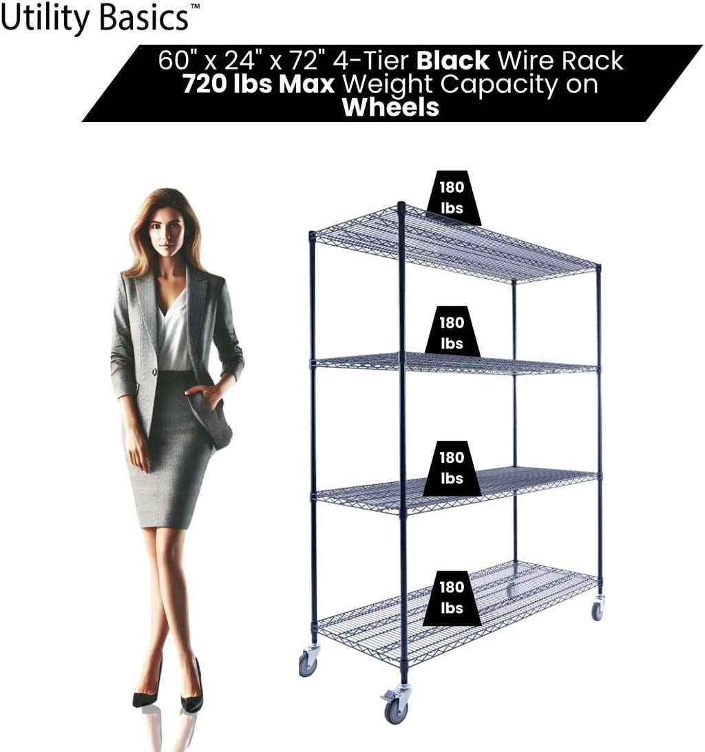 60"x24"x72" Premium Metal Steel 4-Tier Wire Shelving NSF 3200 LBS MAX Capacity Heavy Duty Storage Rack for Hospitals, Schools, Commercial Spaces, and Garages w/Premium Wheels