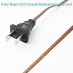 8 Feet Rayon Cloth Covered Replacement Lamp Cord with End Plug for Antique Lamp Repair DIY Project, SPT-1 Electric Wire,18 AWG, Stripped Ends,2 Pack,Brown Color