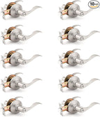 Mengico 10 Pack Satin Nickel Privacy Door Lever, Modern Interior Door Knobs Locks for Bedroom and Bathroom, Heavy Duty Door Handle, Reversible Wave Lever Handle