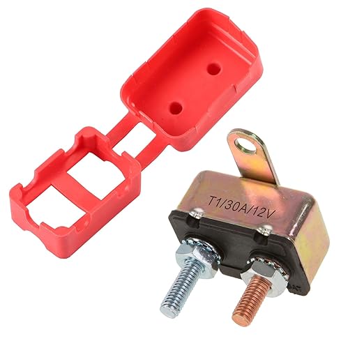 GLOSO Stud Type Circuit Breakers Auto Reset for Car Truck RV Automotive Marine Boat Trolling Motor & Custom Wiring Audio Battery Protection Crosswise Bracket, (T1) - 1 Pack (30A) E512