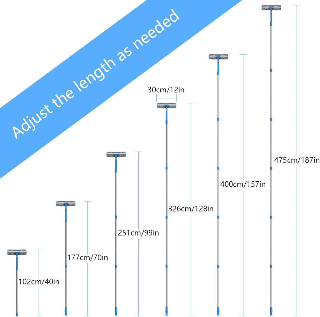 20 Feet+ High Reach Window Squeegee, 2-in-1 Window Cleaner Tool with 15.5Ft Extension Poles, Professional Window Washing Kit, Long Window Cleaning Equipment for High Outdoor Windows Glass
