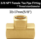 2PCS 3/8 Inch Brass Tee Pipe Fitting 3/8" NPT Female x 3/8" NPT Female x 3/8" NPT Female for Water/Oil/Gas