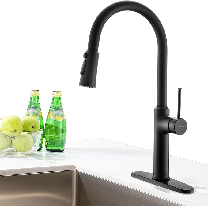 Matte Black Kitchen Faucets High Arc Single Handle Tall Kitchen Faucet with Pull Down Sprayer, Solid Brass 19 inch