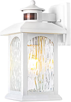 Motion Sensor Outdoor Wall Sconce, White Dusk to Dawn Motion Sensor Lighting, Smart & Waterproof Wall Lights & Exterior Light Fixture, Porch Lights with Rippled Glass for Garage House