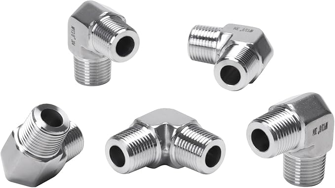90 Degree Street Elbow - 3/8" NPT Male to 3/8" NPT Male Stainless Steel 304 Heavy Duty Forged Barstock Street Elbow Adapter Pipe Fitting (pack of 5)