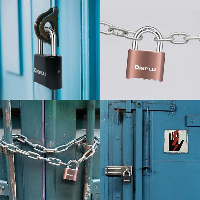 1 Pack disecu Heavy Duty 4 Digit Combination Lock, Outdoor Waterproof Padlock for School Gym Locker, Storage Unit, Fence, Gate, Toolbox (Black)