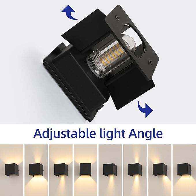 2 Pcs G9 Outdoor Wall Lights Exterior/Interior Wall Sconces Up and Down Lights IP65 Waterproof Modern Outdoor Lighting Square Aluminum Black 3000K Warm Lights Replaceable bulb, Adjustable Light Angle