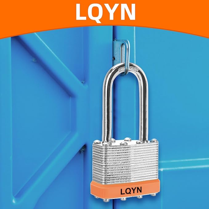 Padlocks with Same Key, LQYN 100 Pcs Laminated Keyed Padlock (1-9/16", 40mm), Keyed Alike Locks, Long Shackle, for Storage Locker, Hasp Latch, Toolbox, Sheds