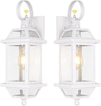 White Outdoor Wall Lantern 2-Pack, Large 18" Aluminum Exterior Wall Sconce Outdoor Porch Lights with Clear Glass, White Carriage Lights Outdoor Enclosed Bottom Outdoor Wall Light for House ETL listed